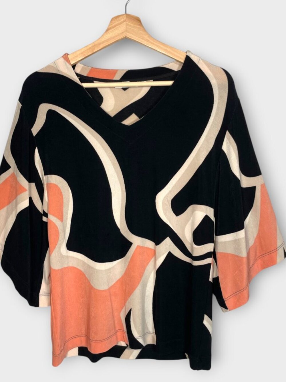 Chicos Popover Top 0 / S V-neck Stretch Spandex Abstract Casual Travel Office